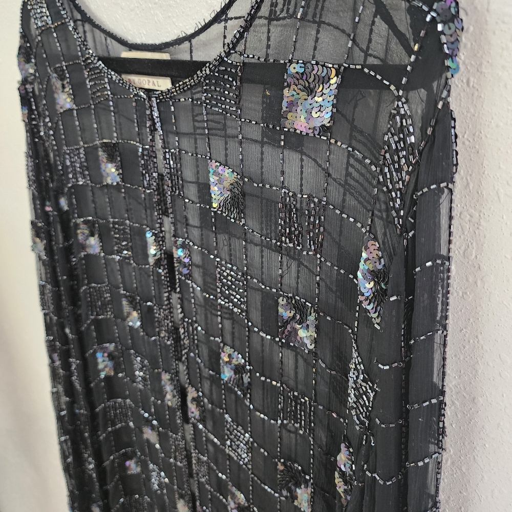 VTG NWT Chic Black Sheer Fully beaded checkered pattern Women's Blouse sz 2X - Picture 5 of 6